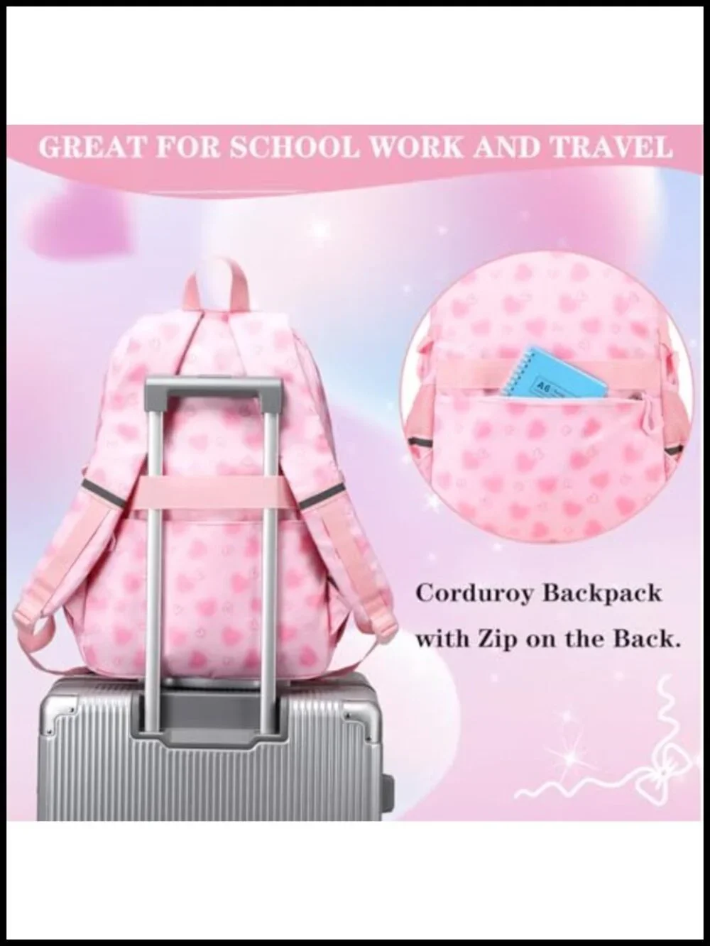 Cute Aesthetic Kawaii Backpack with Pin Display Window Kids School Bookbag
